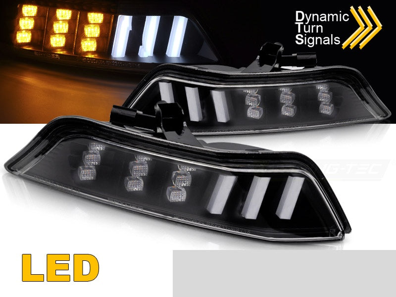 Dynamisk LED-blinklys Ford Mustang svart finish nærbilde av lyseffekt