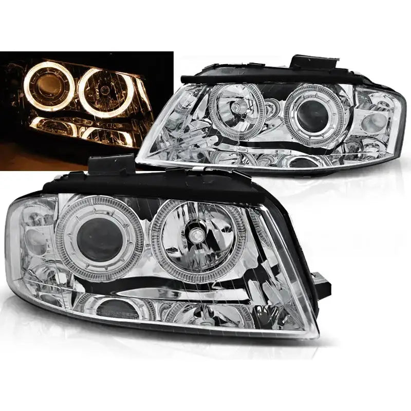 Frontlykter Audi A3 8p 05.03-03.08 Angel Eyes Chrome - 1