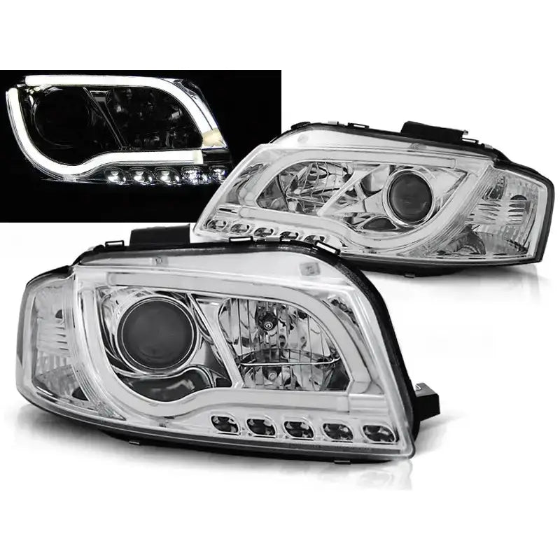 Frontlykter Audi A3 8p 05.03-03.08 Led Tube Lights Chrome - 1