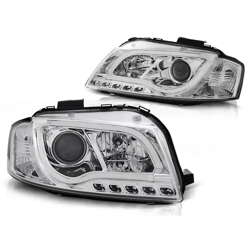 Frontlykter Audi A3 8p 05.03-03.08 Led Tube Lights Chrome - 2