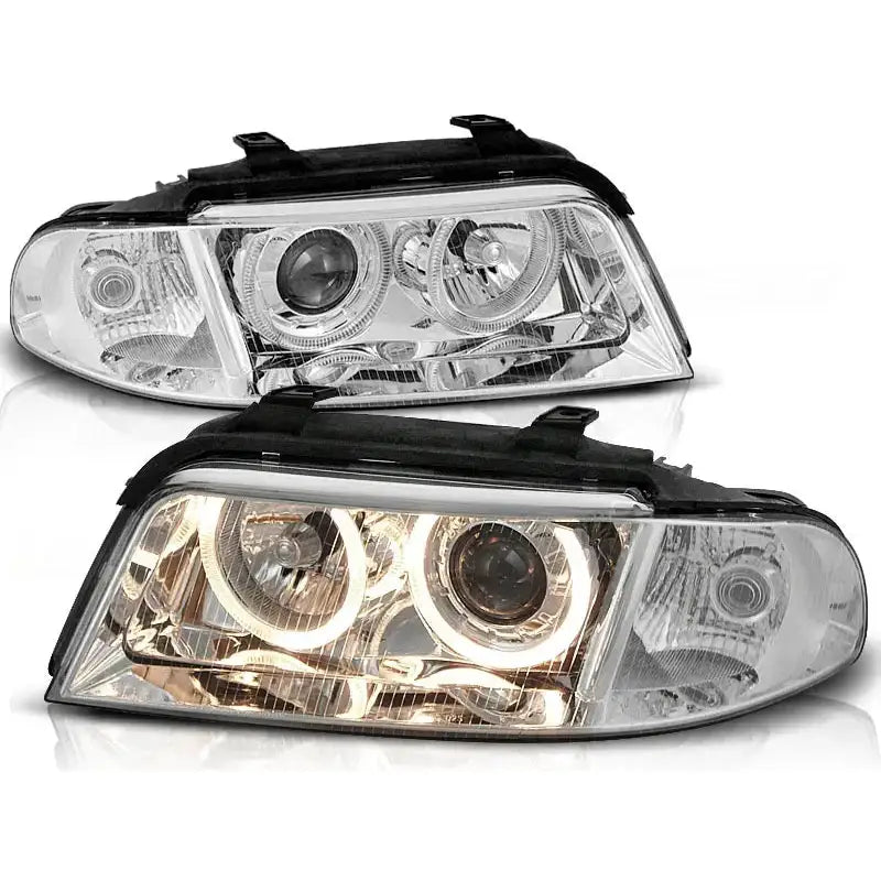 Frontlykter Audi A4 01.99-09.00 Angel Eyes Chrome - 1