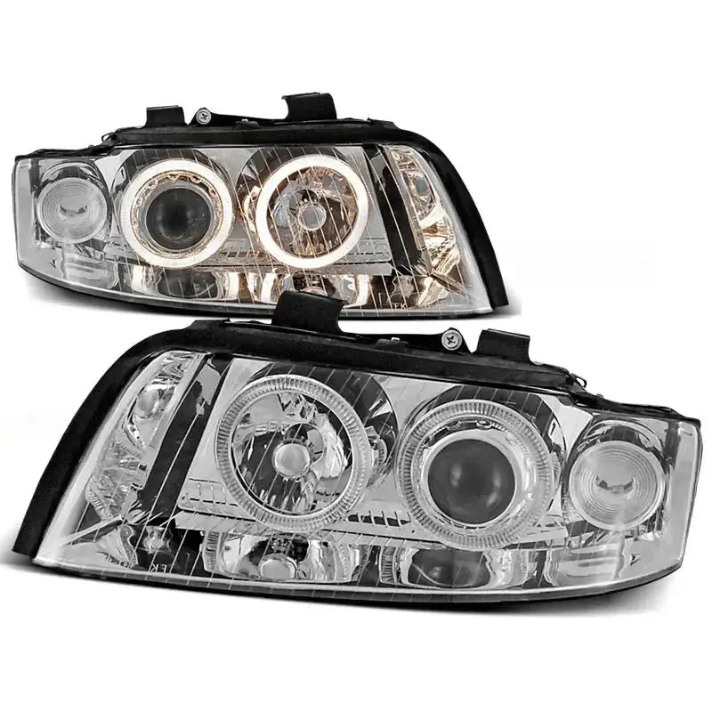 Frontlykter Audi A4 10.00-10.04 Angel Eyes Chrome - 1