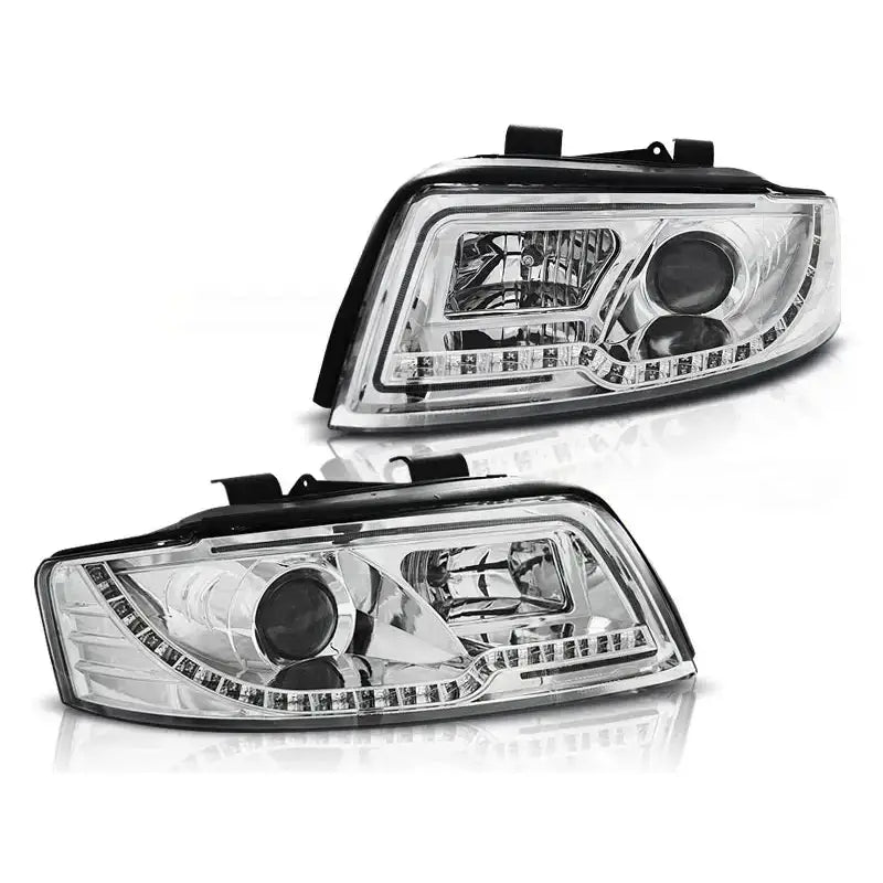 Frontlykter Audi A4 10.00-10.04 Led Tube Lights Chrome - 2