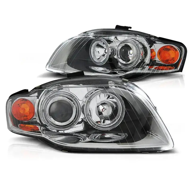 Frontlykter Audi A4 B7 11.04-03.08 Angel Eyes Chrome - 2