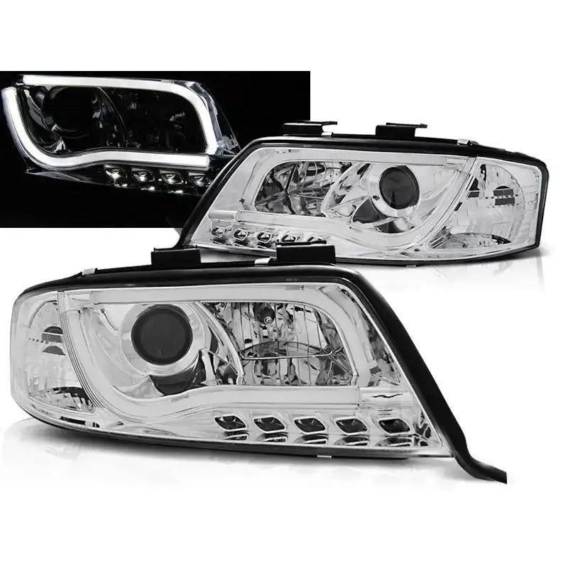 Frontlykter Audi A6 05.97-05.01 Led Tube Lights Chrome - 1