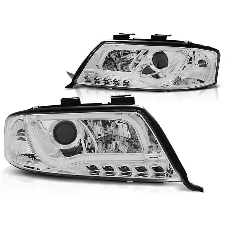 Frontlykter Audi A6 05.97-05.01 Led Tube Lights Chrome - 2