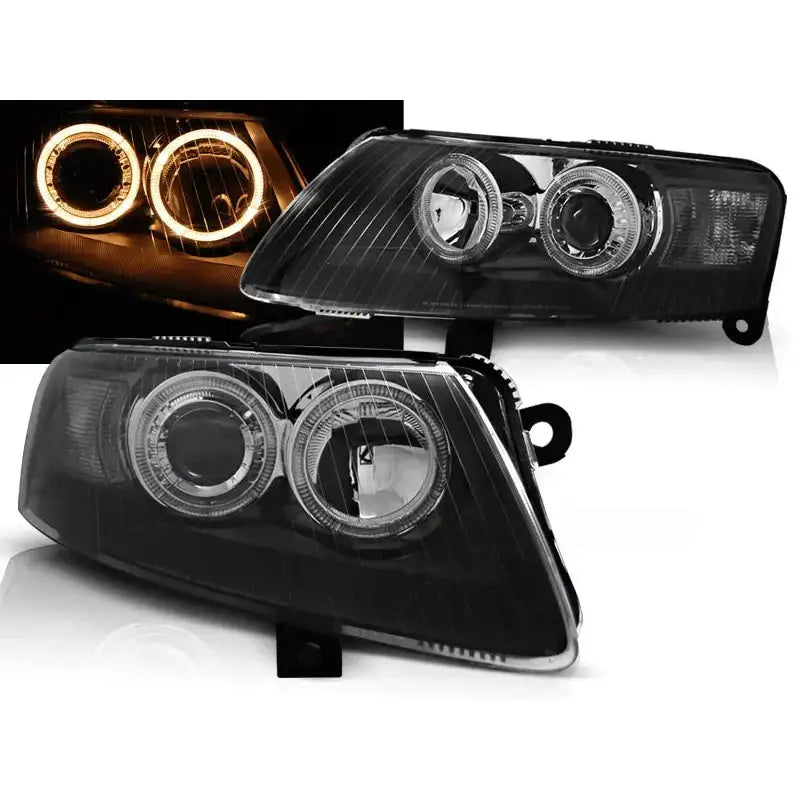 Frontlykter Audi A6 C6 04.04-08 Angel Eyes Black - 1