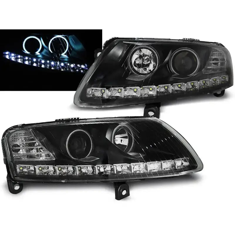 Frontlykter Audi A6 C6 04.04-08 Angel Eyes Led Black - 1