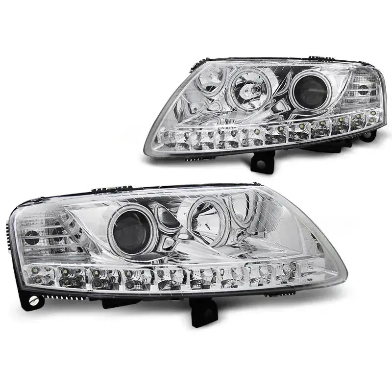 Frontlykter Audi A6 C6 04.04-08 Angel Eyes Led Chrome - 2