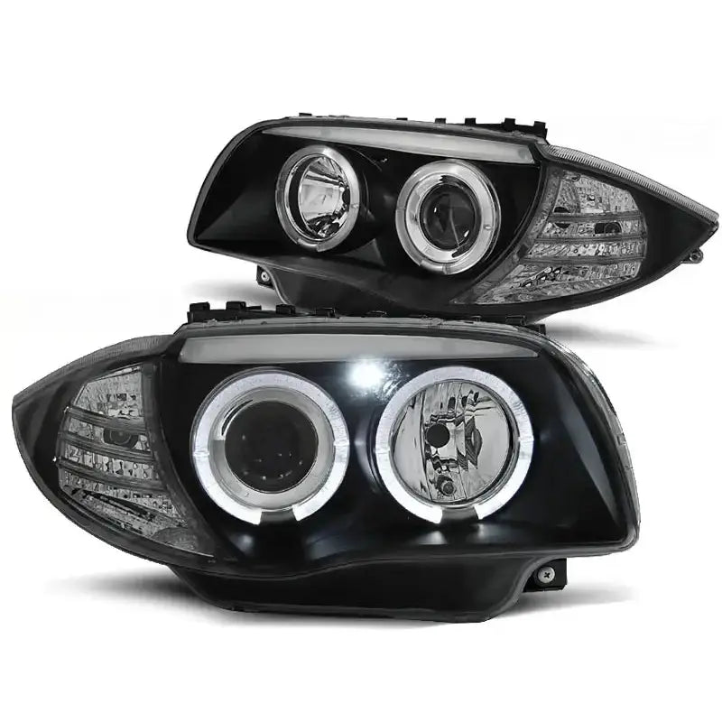 Frontlykter Bmw 1 E87/e81/82/88 04-11 Angel Eyes Black - 2