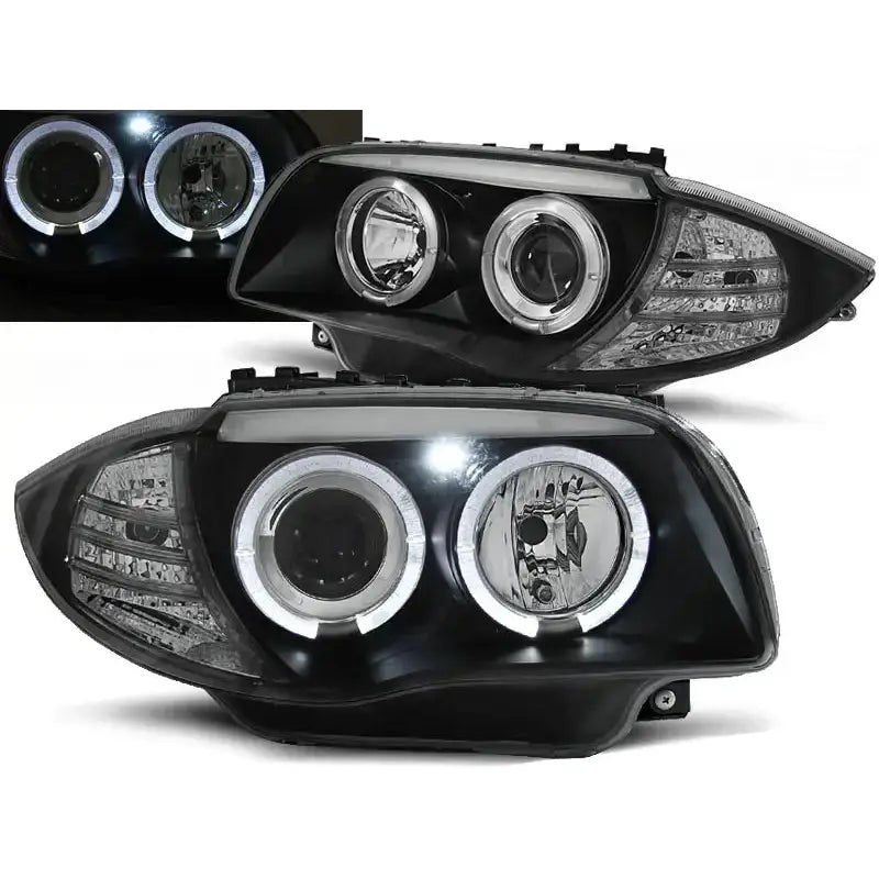 Frontlykter Bmw 1 E87/e81/82/88 04-11 Angel Eyes Black - 1