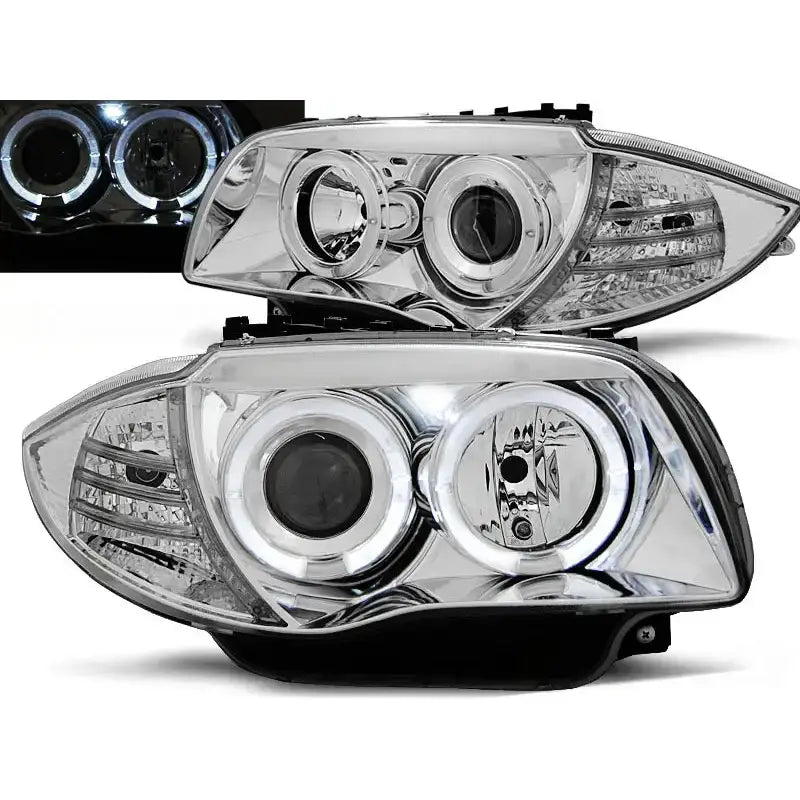 Frontlykter Bmw 1 E87/e81/82/88 04-11 Angel Eyes Chrome - 1