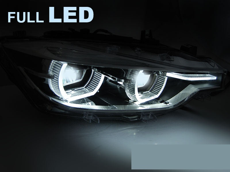 Frontlykter Full LED BMW F30 F31 detaljbilde lykteglass og LED-elementer