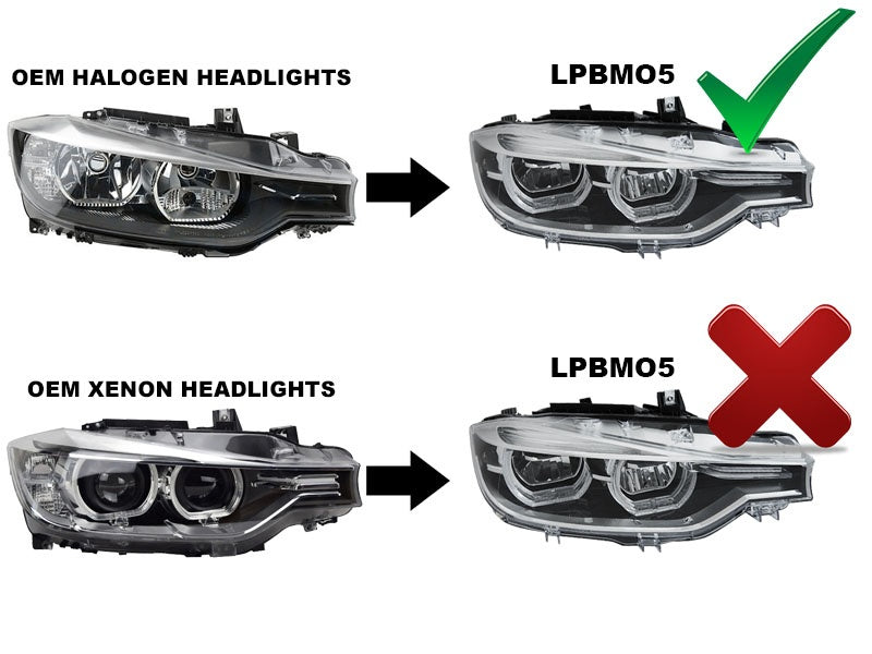 Komplett sett Full LED frontlykter BMW 3-Serie F30 F31 LPBMO5 vist i par, sett fra skrå vinkel