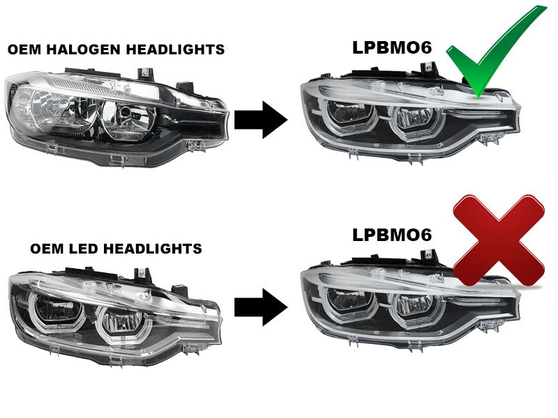 Komplett sett frontlykter All LED til BMW F30 F31 LCI LPBMO6 sett ovenfra, sett fra skrå vinkel