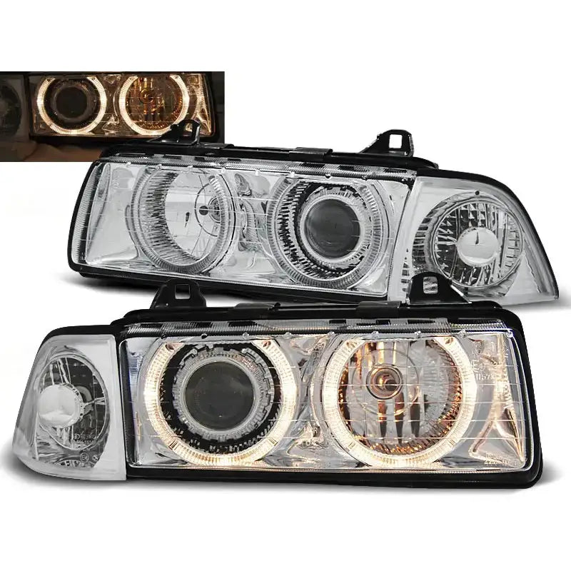 Frontlykter Bmw E36 12.90-08.99 Angel Eyes Chrome Projector Headlights