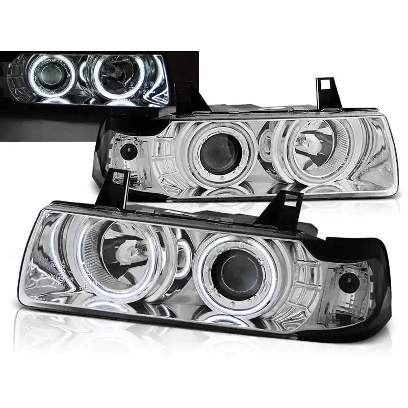 Frontlykter Bmw E36 12.90-08.99 S/c/t Angel Eyes Chrome