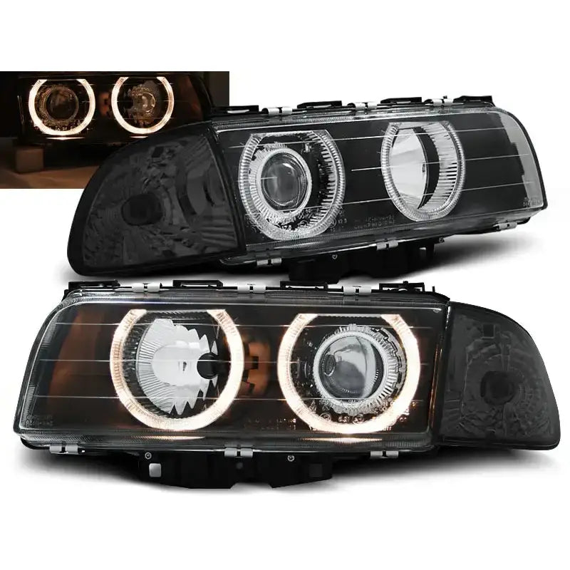 Frontlykter Bmw E38 06.94-08.98 H7/h7 Angel Eyes Black - 1