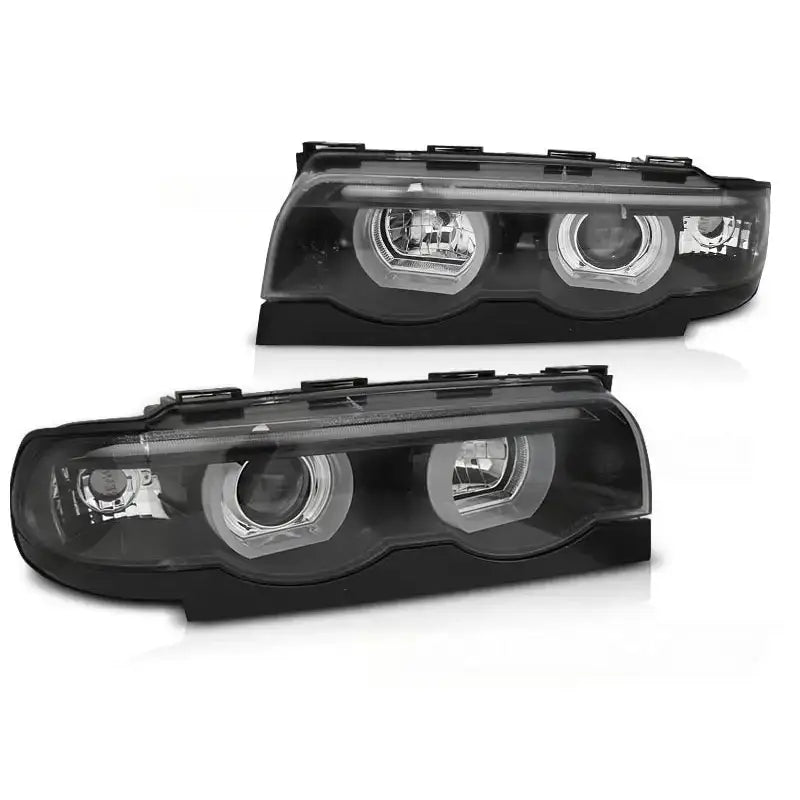 Frontlykter Bmw E38 94-01 3d Angel Eyes Led Black