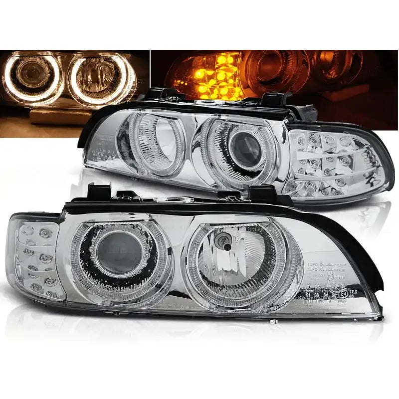 Frontlykter Bmw E39 09.95-06.03 Angel Eyes Chrome Led Indic. - 1