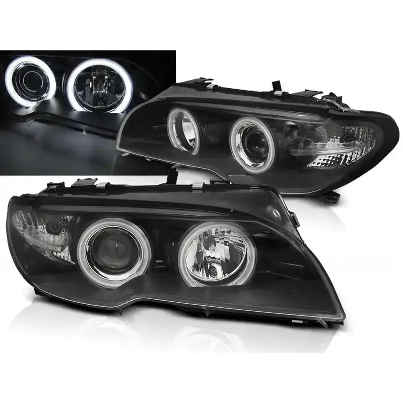 Frontlykter Bmw E46 04.03-06 Coupe / Cabrio Angel Eyes Ccfl Black - 1