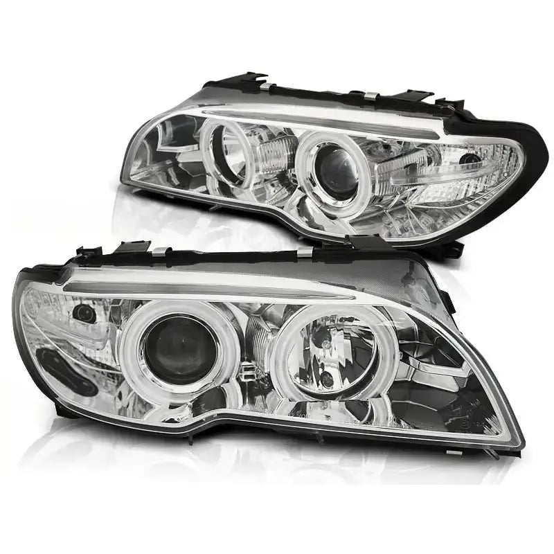 Frontlykter Bmw E46 04.03-06 Coupe / Cabrio Angel Eyes Ccfl Chrome - 2
