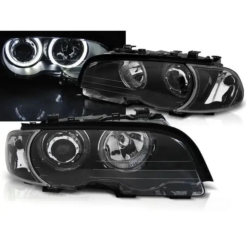 Frontlykter Bmw E46 04.99-03.03 Coupe / Cabrio Angel Eyes Led Black - 1