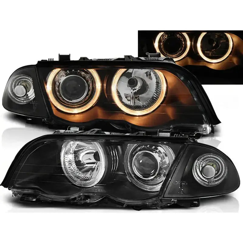 Frontlykter Bmw E46 05.98-08.01 S/t Angel Eyes Black - 1