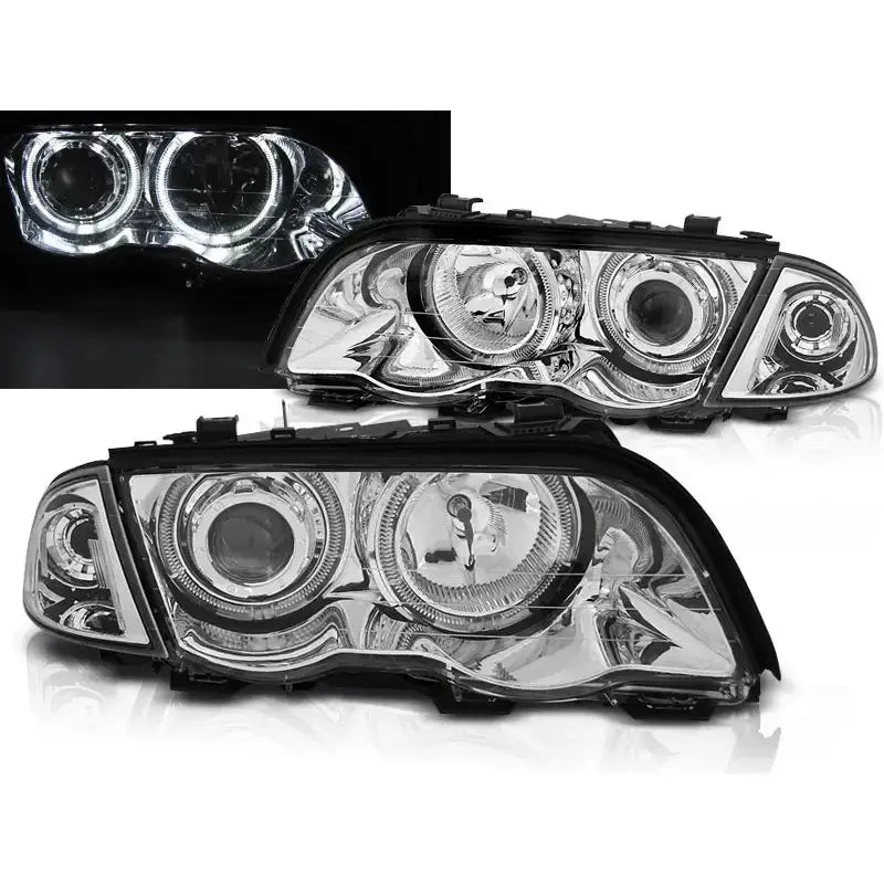 Frontlykter Bmw E46 05.98-08.01 S/t Angel Eyes Led Chrome - 1