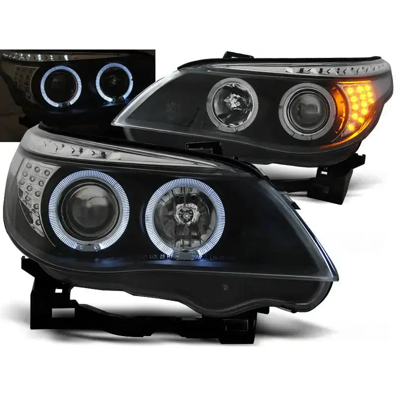 Frontlykter Bmw E60/e61 03-07 Angel Eyes Black Led Indic. - 1