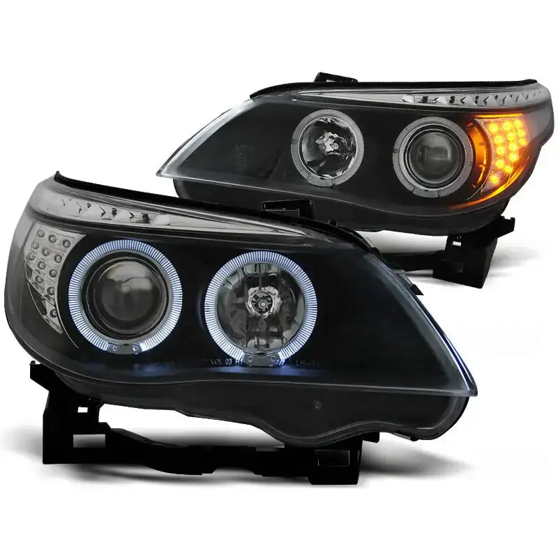 Frontlykter Bmw E60/e61 03-07 Angel Eyes Black Led Indic. - 2