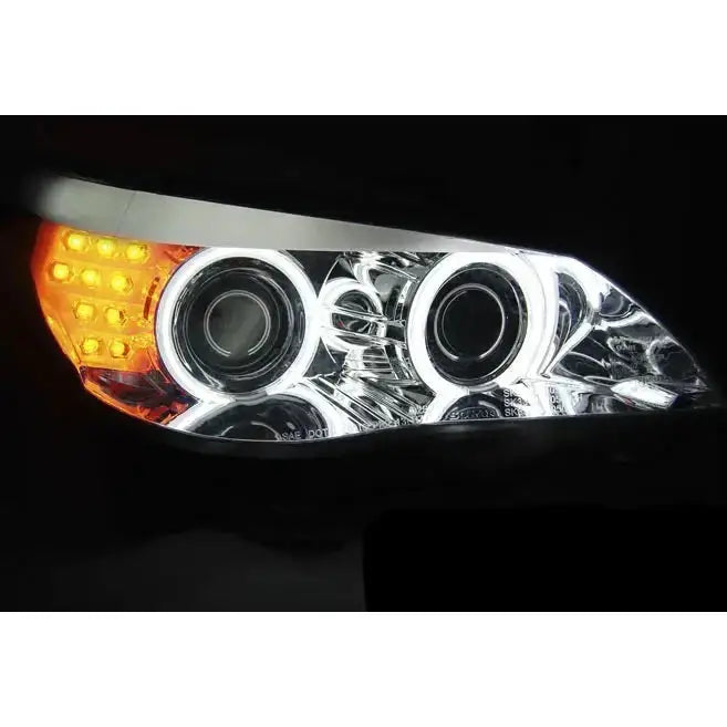 Frontlykter Bmw E60/e61 03-07 Angel Eyes Chrome Led