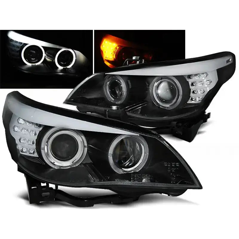 Frontlykter Bmw E60/e61 03-07 Black Led Indic.