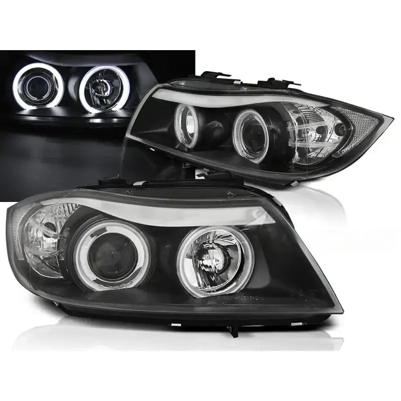 Frontlykter Bmw E90/e91 03.05-08.08 Angel Eyes Ccfl Black - 1