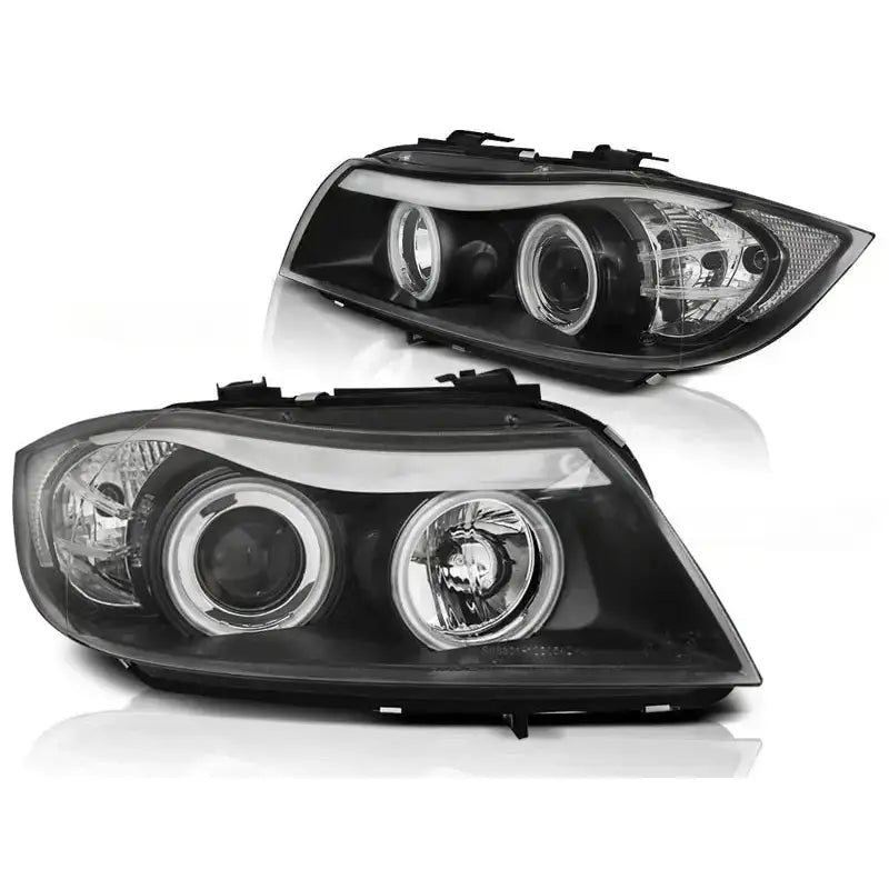 Frontlykter Bmw E90/e91 03.05-08.08 Angel Eyes Ccfl Black