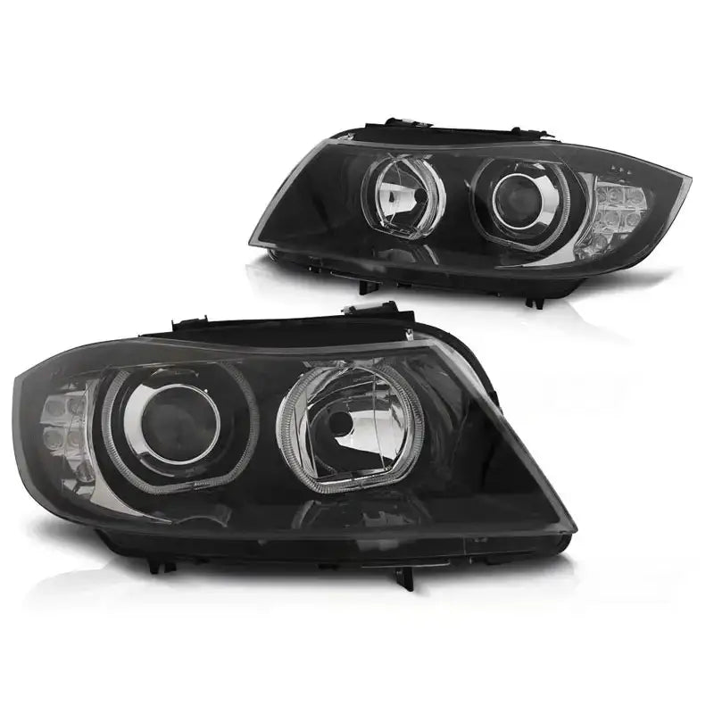 Frontlykter Bmw E90/e91 03.05-11 Led Angel Eyes Black Led Indicator