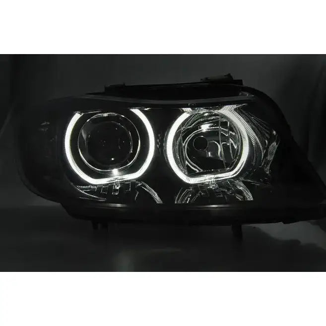 Frontlykter Bmw E90/e91 03.05-11 Led Angel Eyes Black Led Indicator