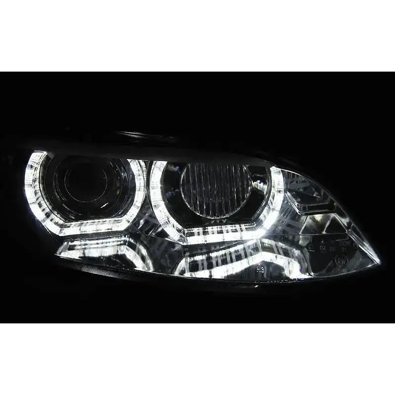 Frontlykter Bmw E92/e93 06-10 Angel Eyes Led Chrome Hid - 4