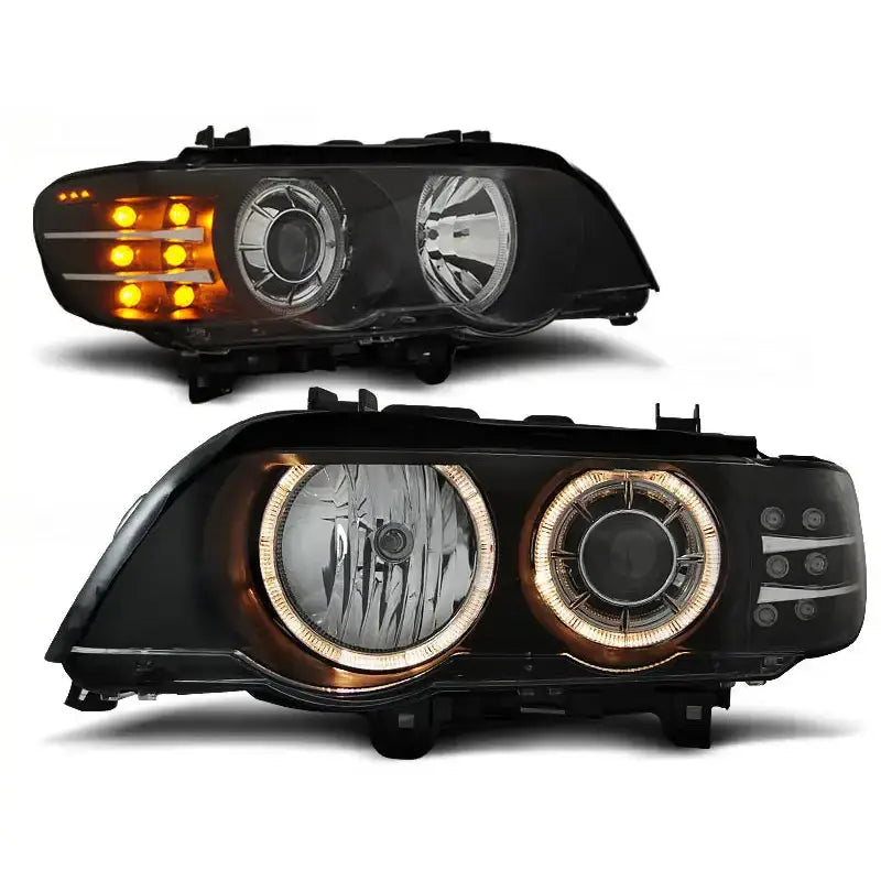 Frontlykter Bmw X5 E53 09.99-10.03 Angel Eyes Black Led Indicator