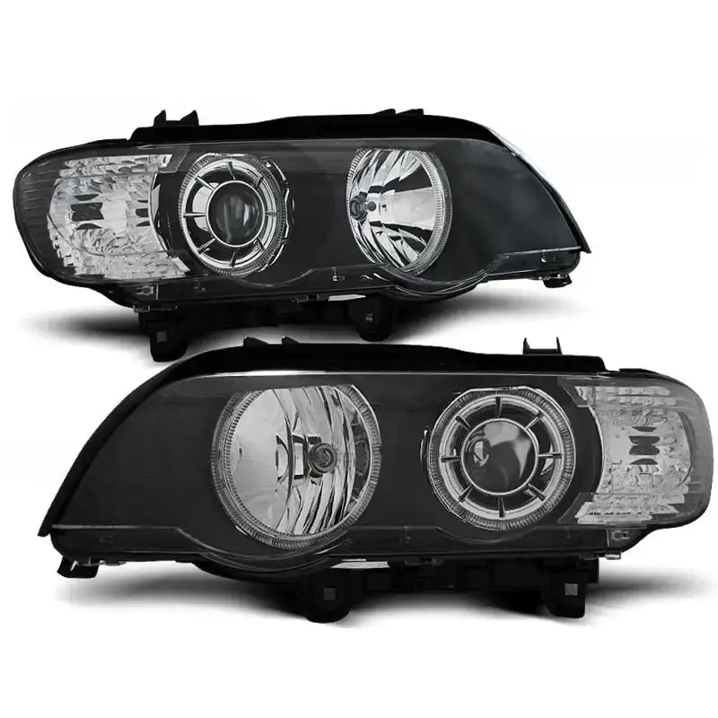 Frontlykter Bmw X5 E53 09.99-10.03 Led Angel Eyes Black - 1