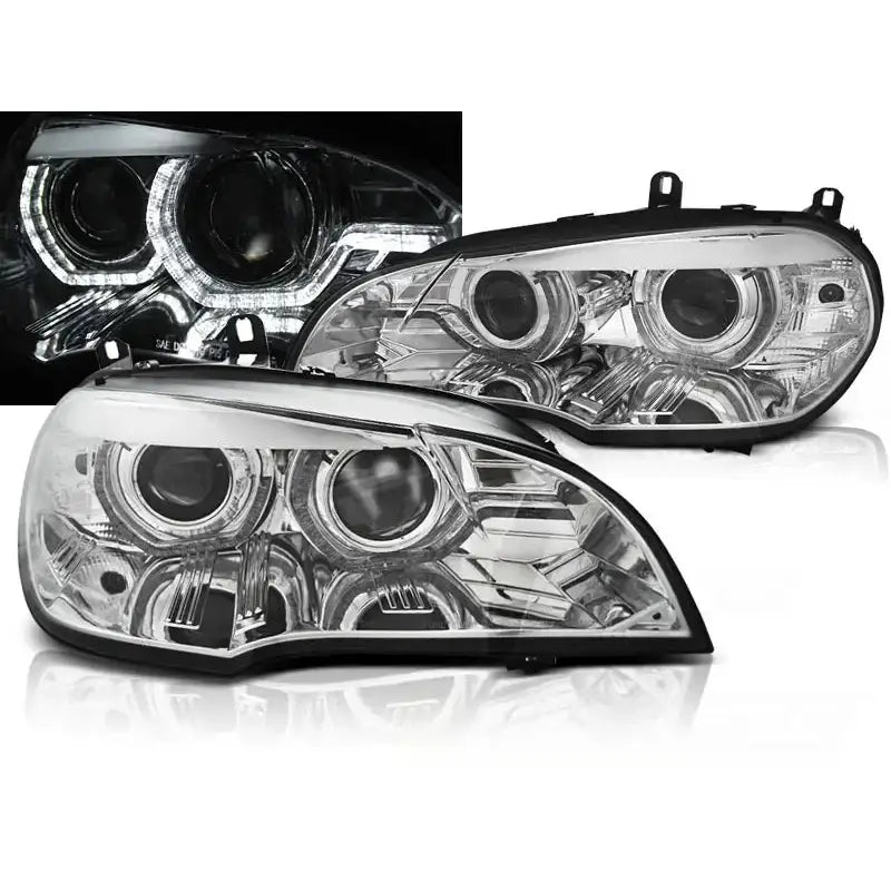 Frontlykter Bmw X5 E70 07-10 Ae Drl Led Chrome Hid