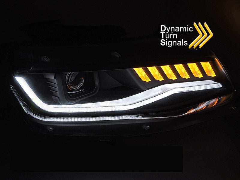 Komplett sett frontlykter Chevrolet Camaro svart med sekvensielt blinklys bakside