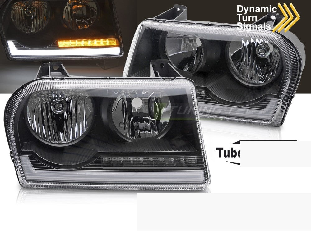 Chrysler 300 Tube Light frontlykter med LED-lysstripe svart finish