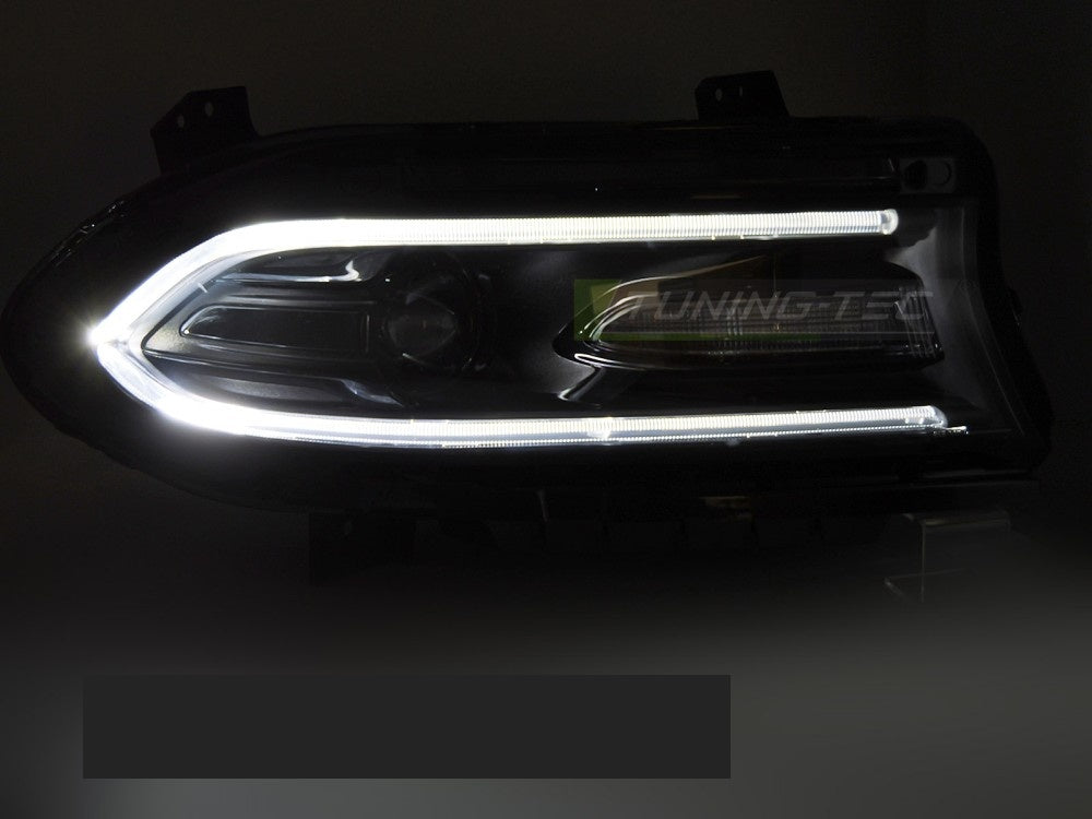 Svarte LED frontlykter Dodge Charger montert visning fra siden