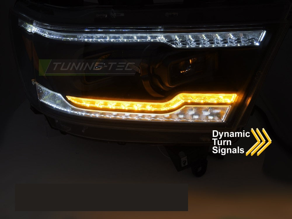 Komplett sett frontlykter Dodge Ram svart LED høyre og venstre side