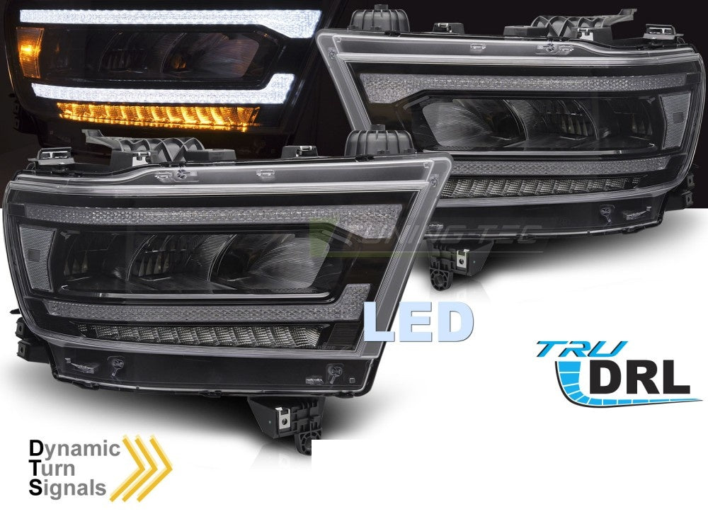 Frontlykter Dodge Ram 2019-2022 LED DRL nærbilde av lyktehus