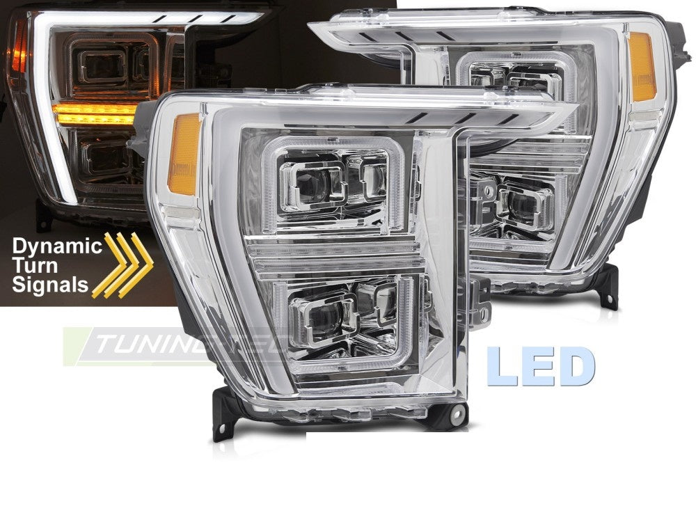 Ford F150 MK14 LED-frontlykter med krom finish og tube light-design nærbilde