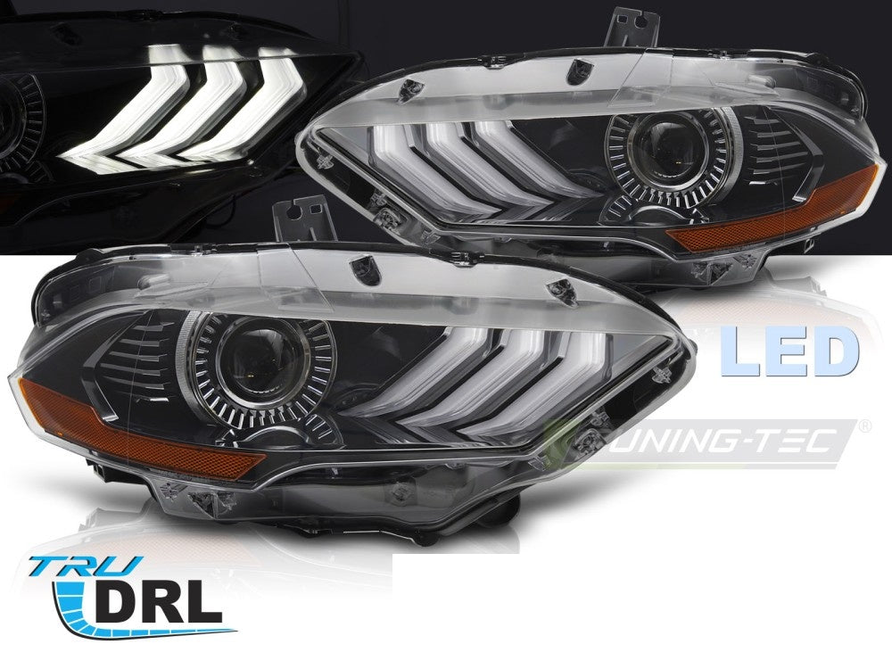 Ford Mustang 2018–2021 svarte LED-frontlykter med DRL nærbilde