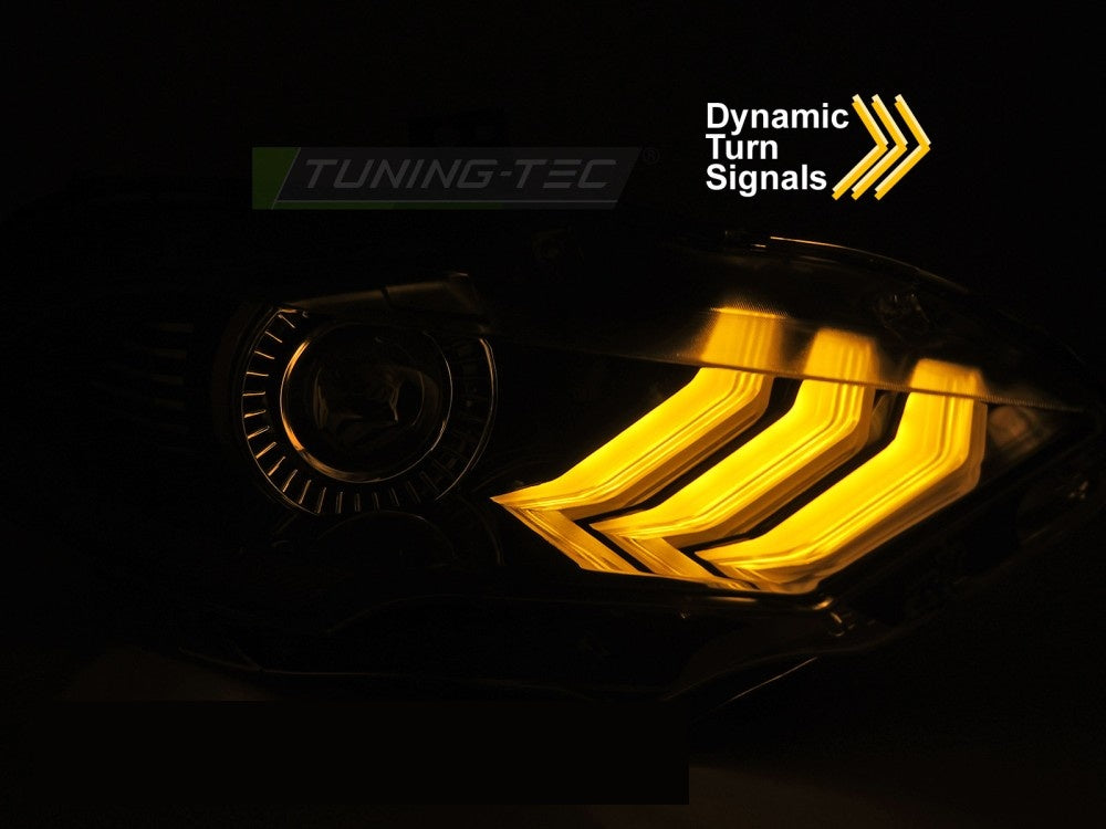 LED-frontlykt Ford Mustang 2018–2021 med RGB kjørelys sett fra siden