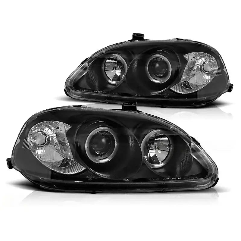 Frontlykter Honda Civic 03.99-02.01 Angel Eyes Black - 1